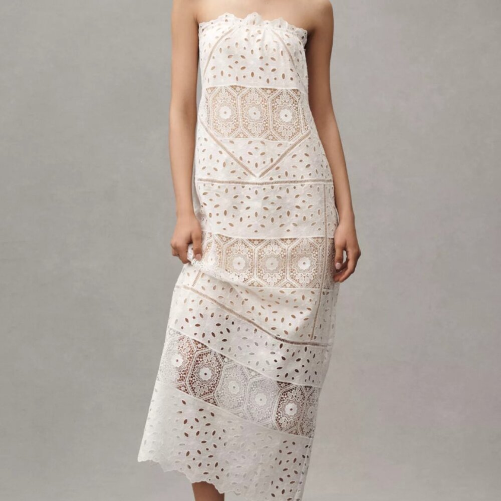 BHLDN Strapless Eyelet Column Maxi Dress